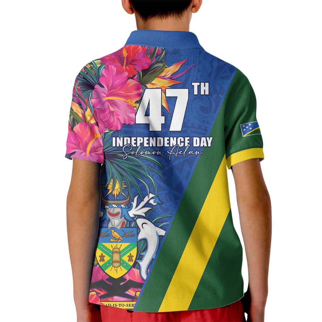 Solomon Islands Independence Day Kid Polo Shirt Coat Of Arms With Tropical Flowers LT05 - Polynesian Pride