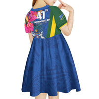 Solomon Islands Independence Day Kid Short Sleeve Dress Coat Of Arms With Tropical Flowers LT05 - Polynesian Pride