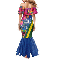 Solomon Islands Independence Day Mermaid Dress Coat Of Arms With Tropical Flowers LT05 - Polynesian Pride