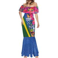 Solomon Islands Independence Day Mermaid Dress Coat Of Arms With Tropical Flowers LT05 - Polynesian Pride