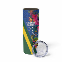 Solomon Islands Independence Day Skinny Tumbler Coat Of Arms With Tropical Flowers LT05 - Polynesian Pride