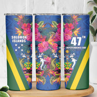 Solomon Islands Independence Day Skinny Tumbler Coat Of Arms With Tropical Flowers LT05 - Polynesian Pride