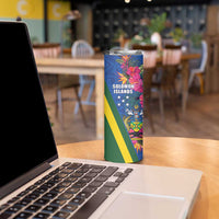 Solomon Islands Independence Day Skinny Tumbler Coat Of Arms With Tropical Flowers LT05 - Polynesian Pride