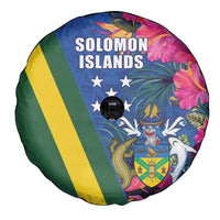 Solomon Islands Independence Day Spare Tire Cover Coat Of Arms With Tropical Flowers LT05 - Polynesian Pride