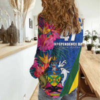 Solomon Islands Independence Day Women Casual Shirt Coat Of Arms With Tropical Flowers LT05 - Polynesian Pride