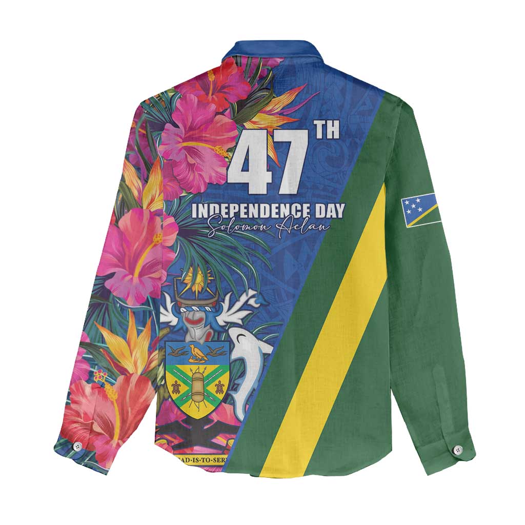 Solomon Islands Independence Day Women Casual Shirt Coat Of Arms With Tropical Flowers LT05 - Polynesian Pride