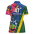 Solomon Islands Independence Day Women Polo Shirt Coat Of Arms With Tropical Flowers