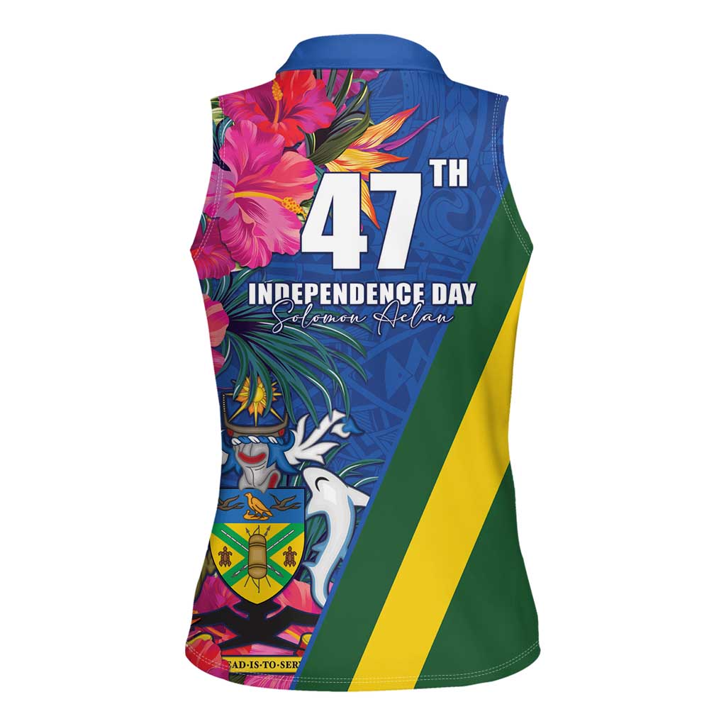 Solomon Islands Independence Day Women Sleeveless Polo Shirt Coat Of Arms With Tropical Flowers LT05 - Polynesian Pride