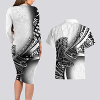 Solomon Islands Nguzunguzu Couples Matching Long Sleeve Bodycon Dress and Hawaiian Shirt Polynesian Tribal Pattern LT05 - Polynesian Pride