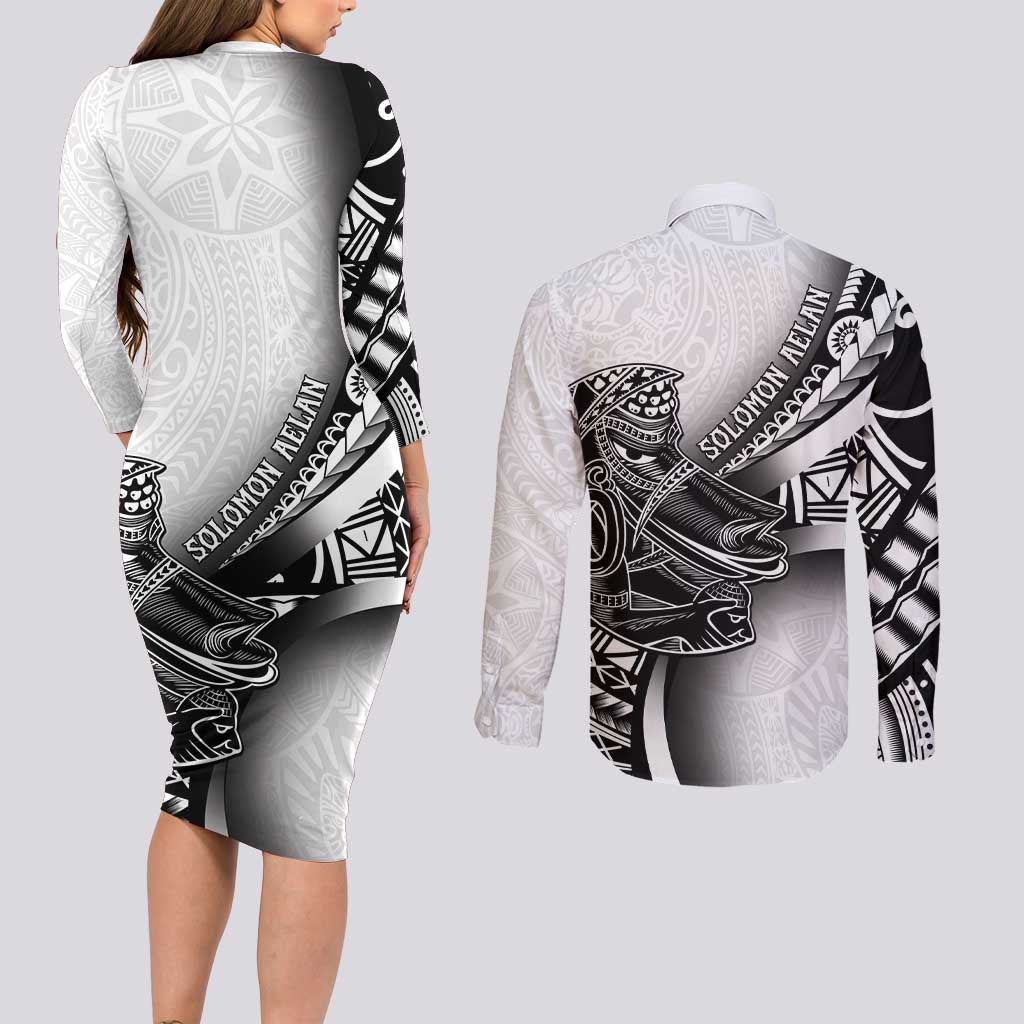 Solomon Islands Nguzunguzu Couples Matching Long Sleeve Bodycon Dress and Long Sleeve Button Shirt Polynesian Tribal Pattern LT05 - Polynesian Pride