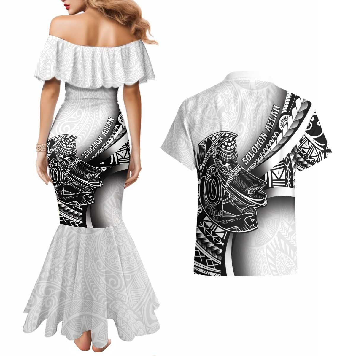 Solomon Islands Nguzunguzu Couples Matching Mermaid Dress and Hawaiian Shirt Polynesian Tribal Pattern LT05 - Polynesian Pride