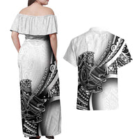 Solomon Islands Nguzunguzu Couples Matching Off Shoulder Maxi Dress and Hawaiian Shirt Polynesian Tribal Pattern LT05 - Polynesian Pride