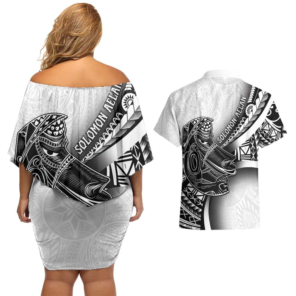Solomon Islands Nguzunguzu Couples Matching Off Shoulder Short Dress and Hawaiian Shirt Polynesian Tribal Pattern LT05 - Polynesian Pride