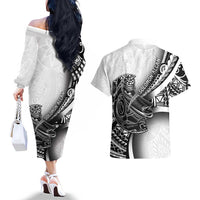 Solomon Islands Nguzunguzu Couples Matching Off The Shoulder Long Sleeve Dress and Hawaiian Shirt Polynesian Tribal Pattern LT05 - Polynesian Pride