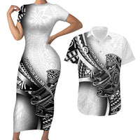 Solomon Islands Nguzunguzu Couples Matching Short Sleeve Bodycon Dress and Hawaiian Shirt Polynesian Tribal Pattern LT05 White - Polynesian Pride