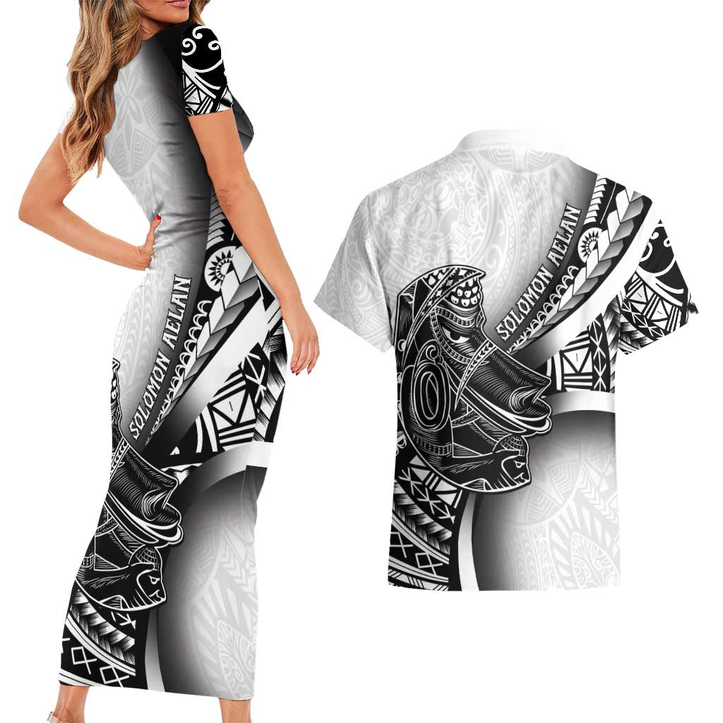 Solomon Islands Nguzunguzu Couples Matching Short Sleeve Bodycon Dress and Hawaiian Shirt Polynesian Tribal Pattern LT05 - Polynesian Pride