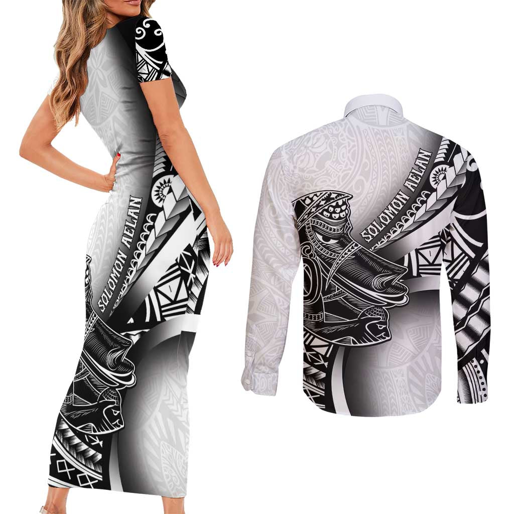 Solomon Islands Nguzunguzu Couples Matching Short Sleeve Bodycon Dress and Long Sleeve Button Shirt Polynesian Tribal Pattern LT05 - Polynesian Pride