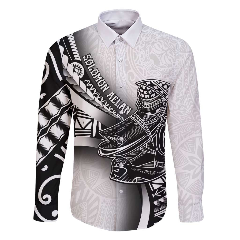 Solomon Islands Nguzunguzu Family Matching Mermaid Dress and Hawaiian Shirt Polynesian Tribal Pattern LT05 Dad's Shirt - Long Sleeve White - Polynesian Pride