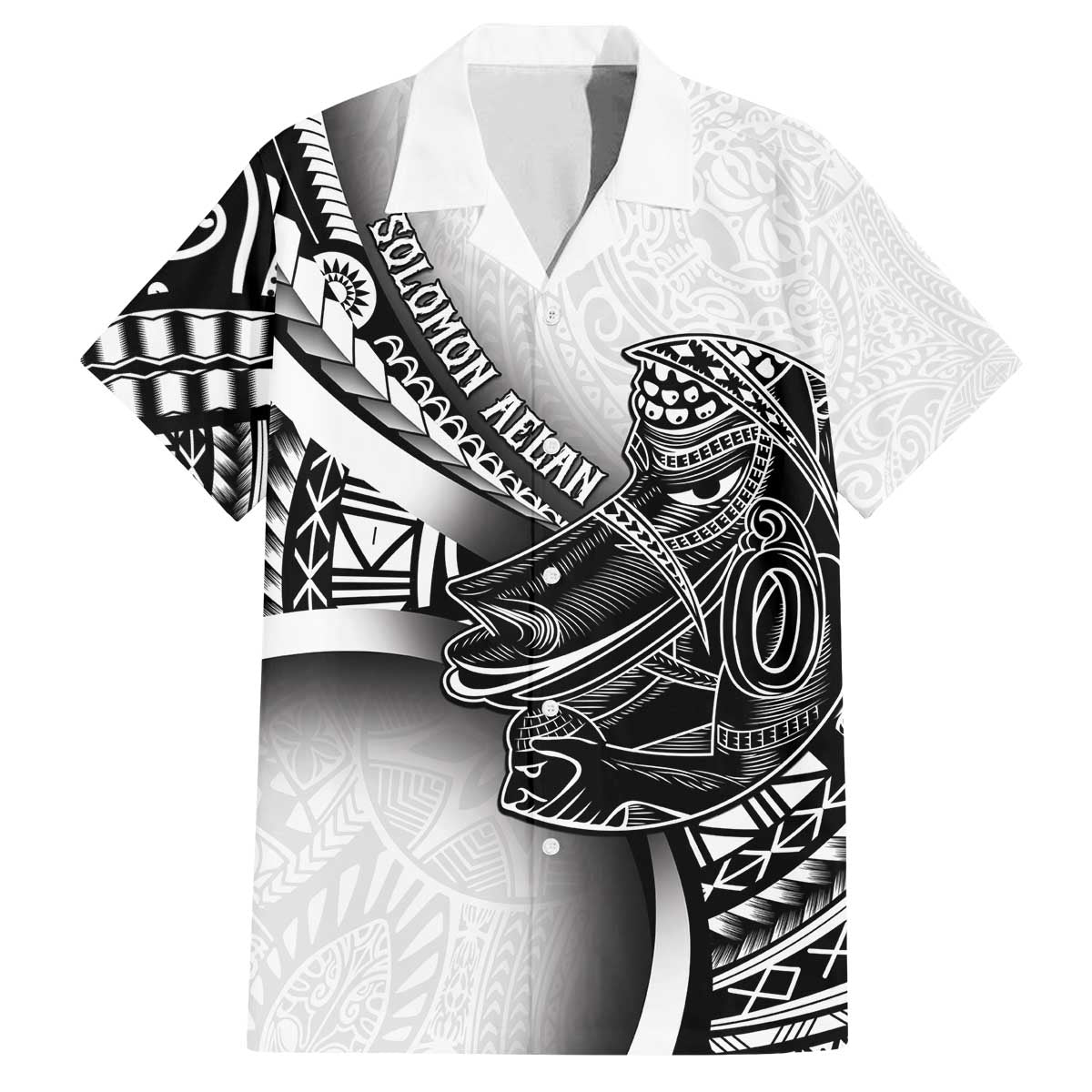 Solomon Islands Nguzunguzu Family Matching Off The Shoulder Long Sleeve Dress and Hawaiian Shirt Polynesian Tribal Pattern LT05 Dad's Shirt - Short Sleeve White - Polynesian Pride