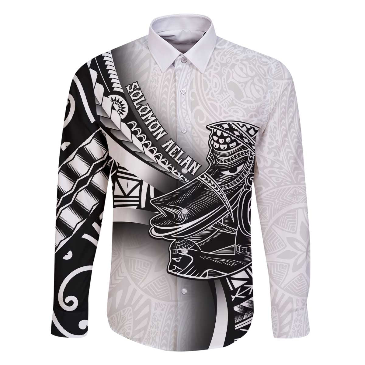 Solomon Islands Nguzunguzu Family Matching Off The Shoulder Long Sleeve Dress and Hawaiian Shirt Polynesian Tribal Pattern LT05 Dad's Shirt - Long Sleeve White - Polynesian Pride