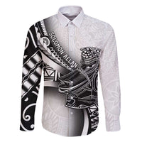 Solomon Islands Nguzunguzu Family Matching Off The Shoulder Long Sleeve Dress and Hawaiian Shirt Polynesian Tribal Pattern LT05 Dad's Shirt - Long Sleeve White - Polynesian Pride