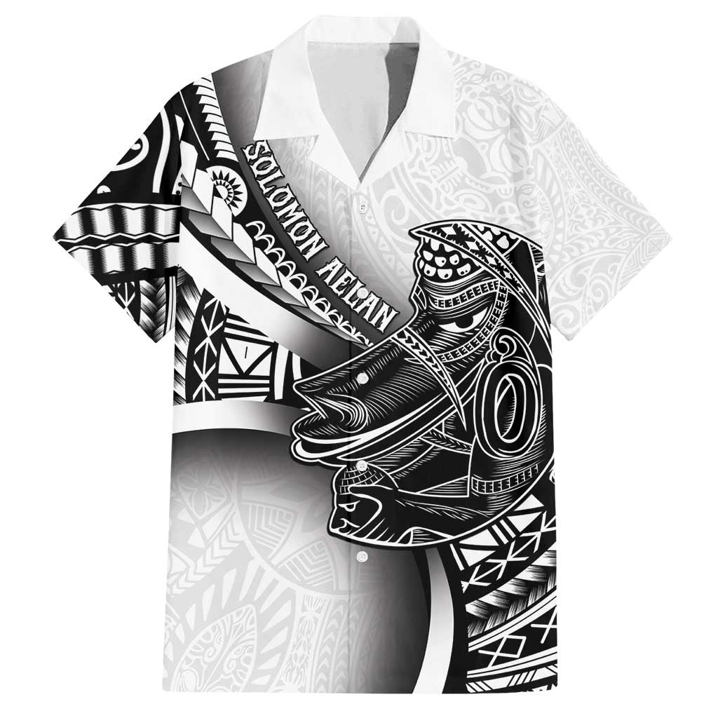 Solomon Islands Nguzunguzu Family Matching Off Shoulder Maxi Dress and Hawaiian Shirt Polynesian Tribal Pattern LT05 Dad's Shirt - Short Sleeve White - Polynesian Pride