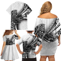 Solomon Islands Nguzunguzu Family Matching Off Shoulder Short Dress and Hawaiian Shirt Polynesian Tribal Pattern LT05 - Polynesian Pride