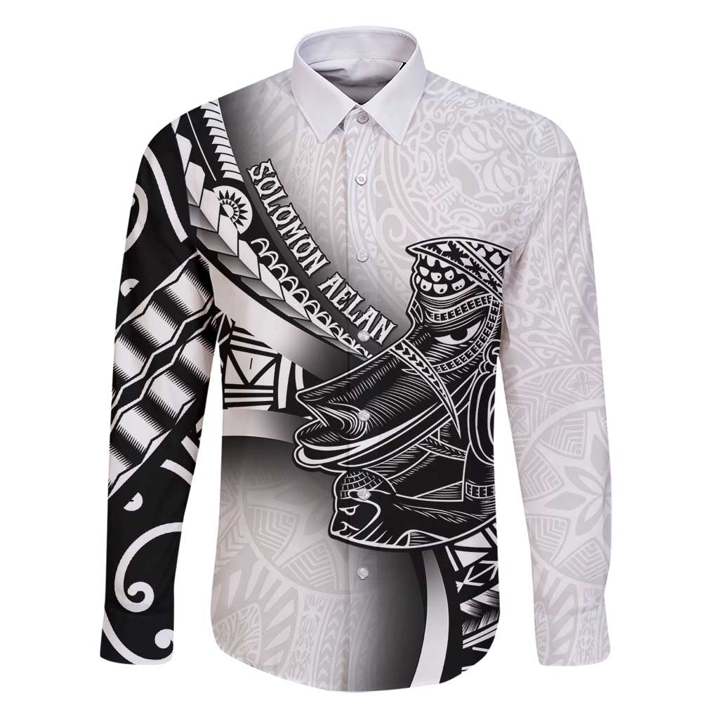 Solomon Islands Nguzunguzu Family Matching Puletasi and Hawaiian Shirt Polynesian Tribal Pattern LT05 Dad's Shirt - Long Sleeve White - Polynesian Pride