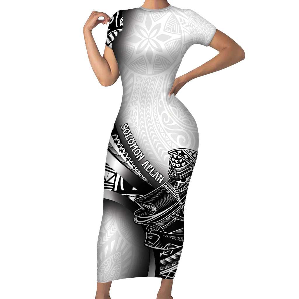 Solomon Islands Nguzunguzu Short Sleeve Bodycon Dress Polynesian Tribal Pattern