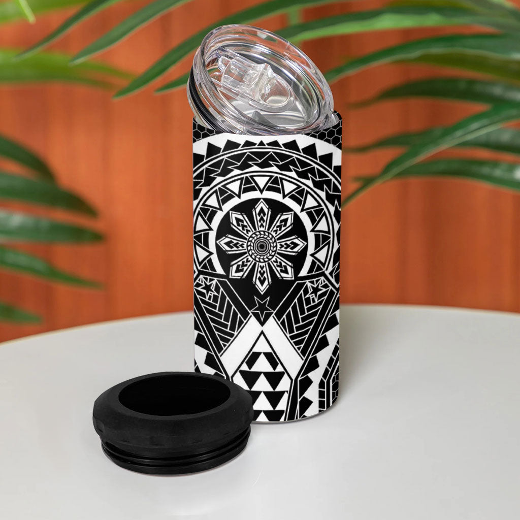 Philippines Batok Tribal Inspired Tattoo Black 4 in 1 Can Cooler Tumbler LT05 - Polynesian Pride