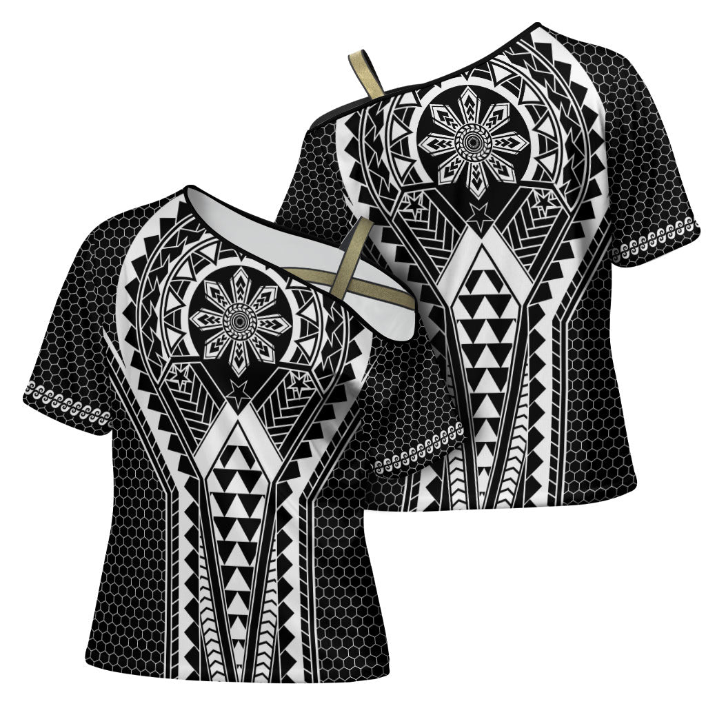 Philippines Batok Tribal Inspired Tattoo Black Cross Shoulder Shirt LT05 - Polynesian Pride