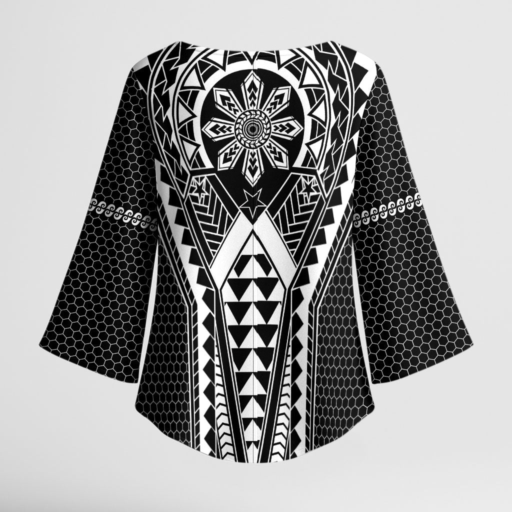 Philippines Batok Tribal Inspired Tattoo Black Kimono Sleeve Blouse LT05 - Polynesian Pride