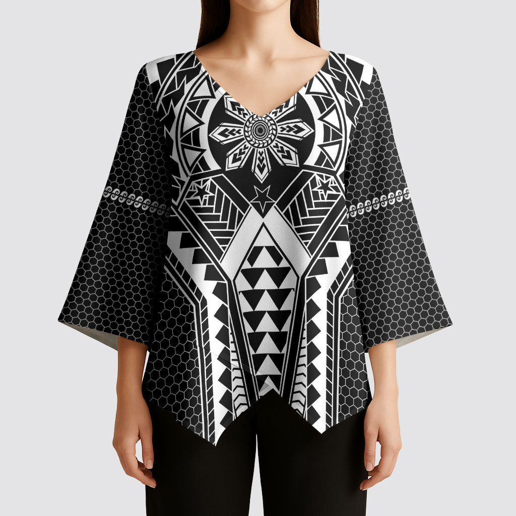 Philippines Batok Tribal Inspired Tattoo Black Kimono Sleeve Blouse LT05 - Polynesian Pride