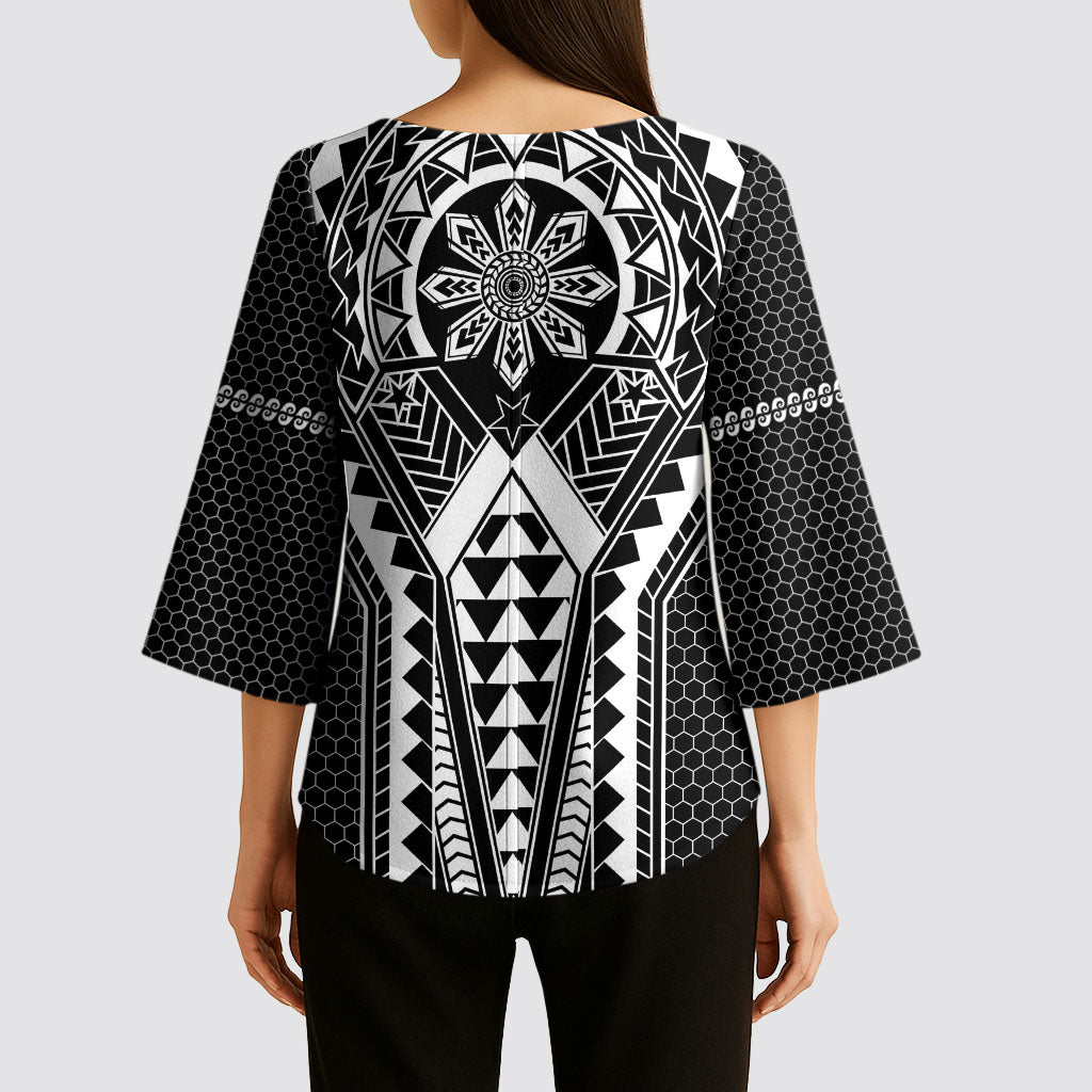 Philippines Batok Tribal Inspired Tattoo Black Kimono Sleeve Blouse LT05 - Polynesian Pride