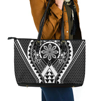 Philippines Batok Tribal Inspired Tattoo Black Leather Tote Bag LT05 - Polynesian Pride