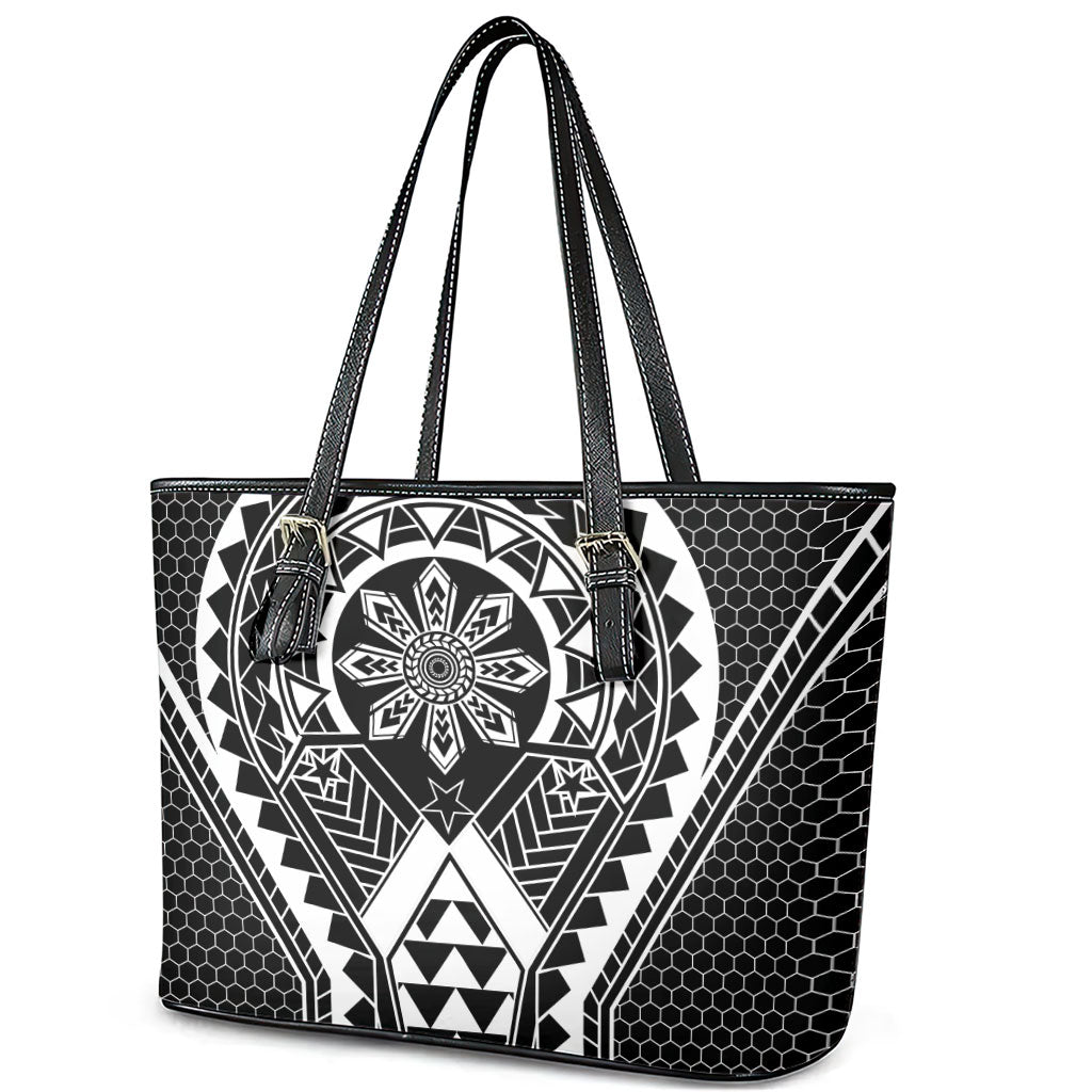 Philippines Batok Tribal Inspired Tattoo Black Leather Tote Bag LT05 - Polynesian Pride