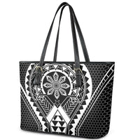 Philippines Batok Tribal Inspired Tattoo Black Leather Tote Bag LT05 - Polynesian Pride
