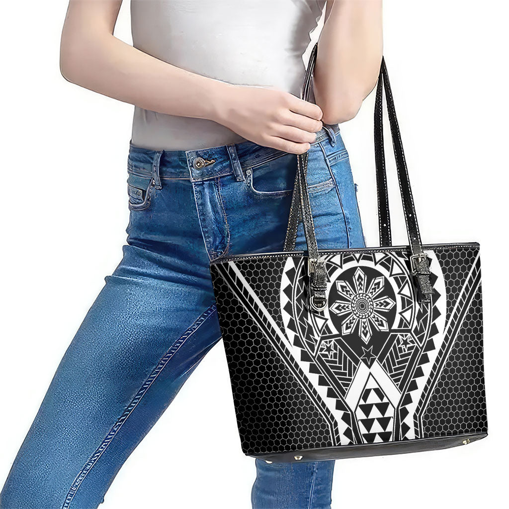 Philippines Batok Tribal Inspired Tattoo Black Leather Tote Bag LT05 - Polynesian Pride