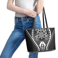 Philippines Batok Tribal Inspired Tattoo Black Leather Tote Bag LT05 - Polynesian Pride