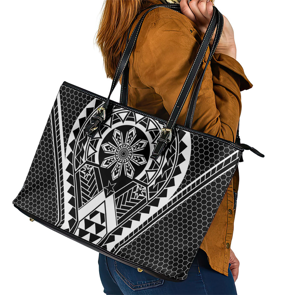 Philippines Batok Tribal Inspired Tattoo Black Leather Tote Bag LT05 - Polynesian Pride