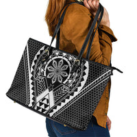 Philippines Batok Tribal Inspired Tattoo Black Leather Tote Bag LT05 - Polynesian Pride