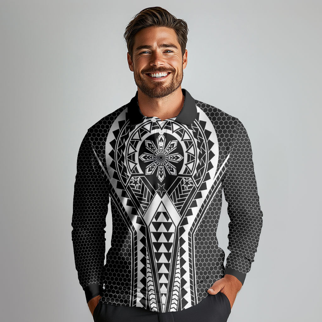 Philippines Batok Tribal Inspired Tattoo Black Long Sleeve Polo Shirt LT05 - Polynesian Pride