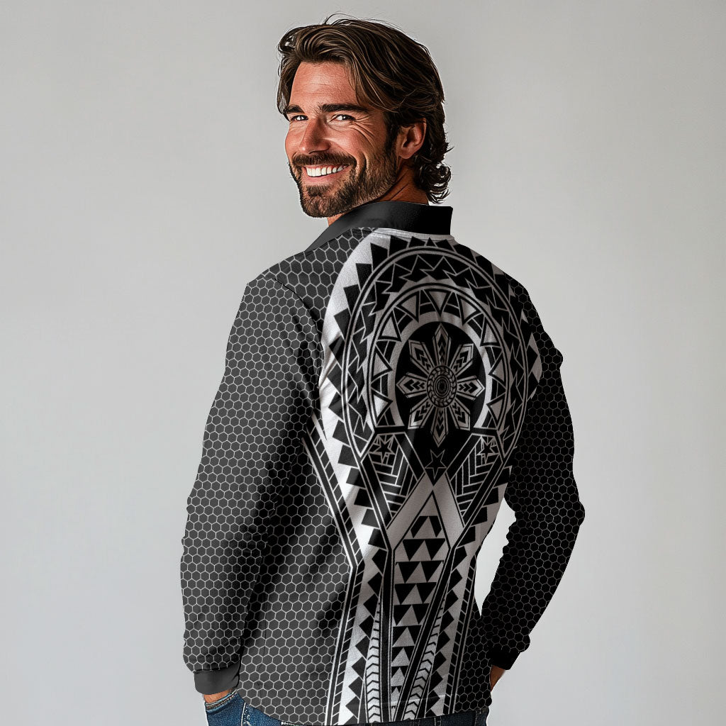 Philippines Batok Tribal Inspired Tattoo Black Long Sleeve Polo Shirt LT05 - Polynesian Pride