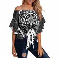 Philippines Batok Tribal Inspired Tattoo Black Off Shoulder Wrap Waist Top LT05 Black - Polynesian Pride