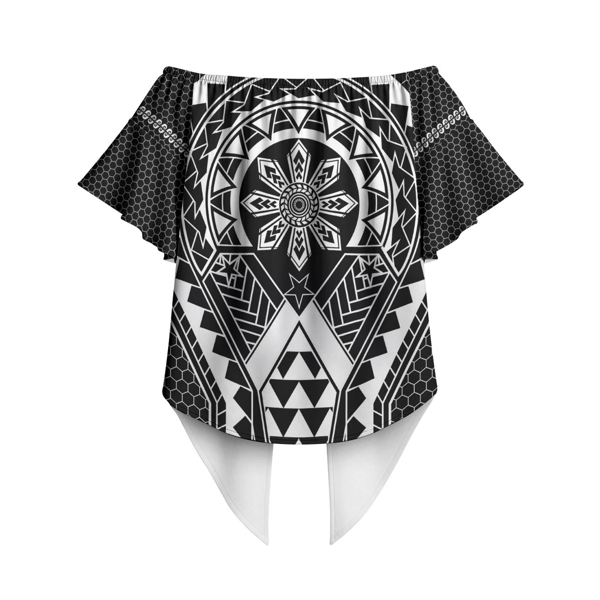 Philippines Batok Tribal Inspired Tattoo Black Off Shoulder Wrap Waist Top LT05 - Polynesian Pride