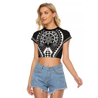 Philippines Batok Tribal Inspired Tattoo Black Raglan Cropped T Shirt LT05 Female Black - Polynesian Pride