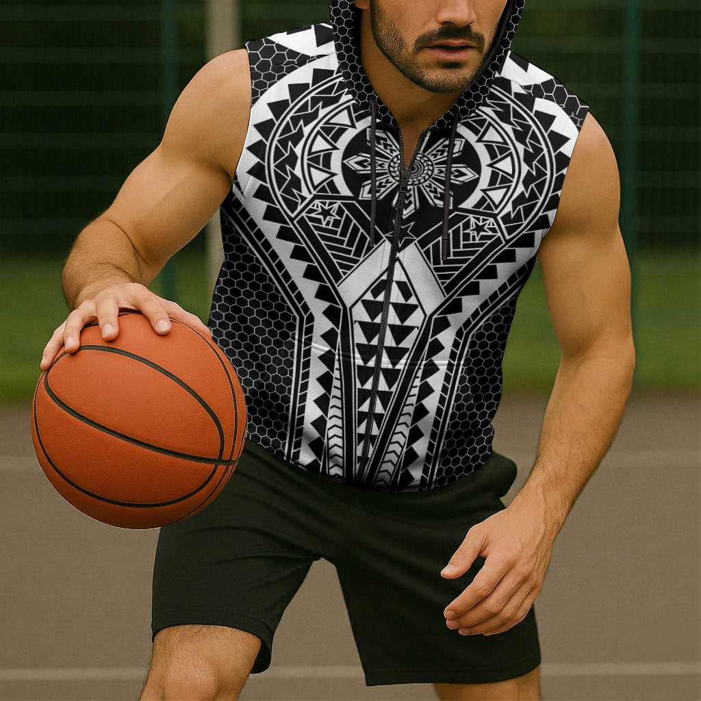 Philippines Batok Tribal Inspired Tattoo Black Sleeveless Zip Hoodie LT05 - Polynesian Pride