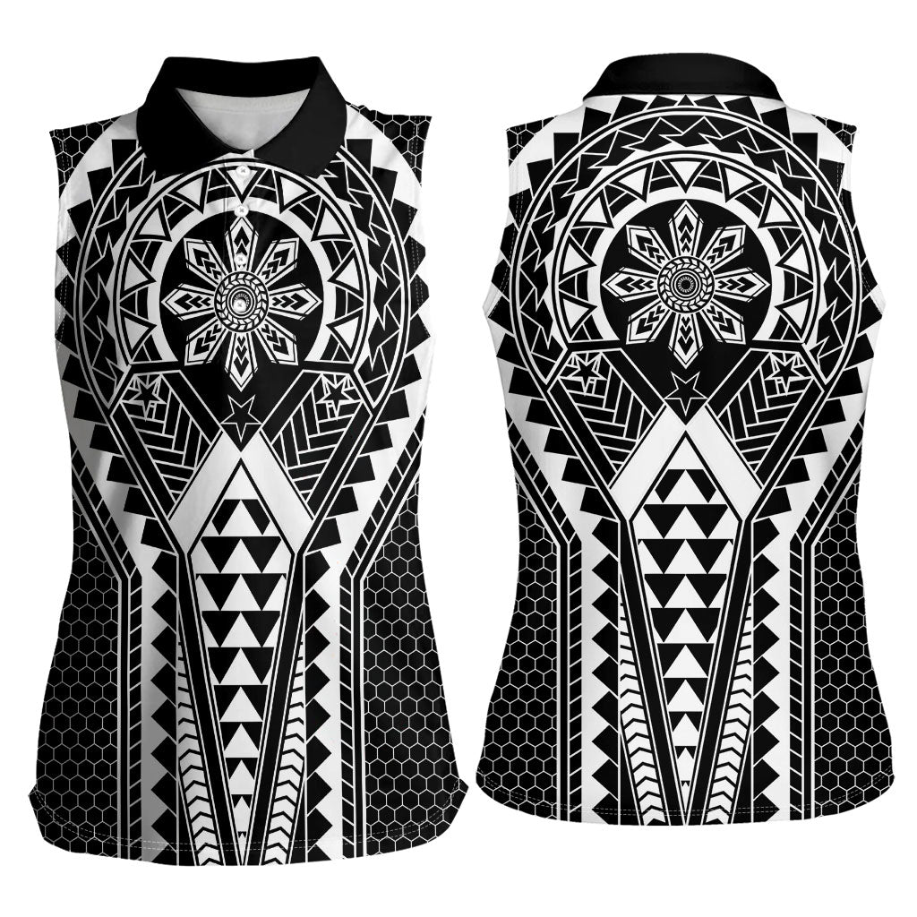 Philippines Batok Tribal Inspired Tattoo Black Women Sleeveless Polo Shirt LT05 - Polynesian Pride