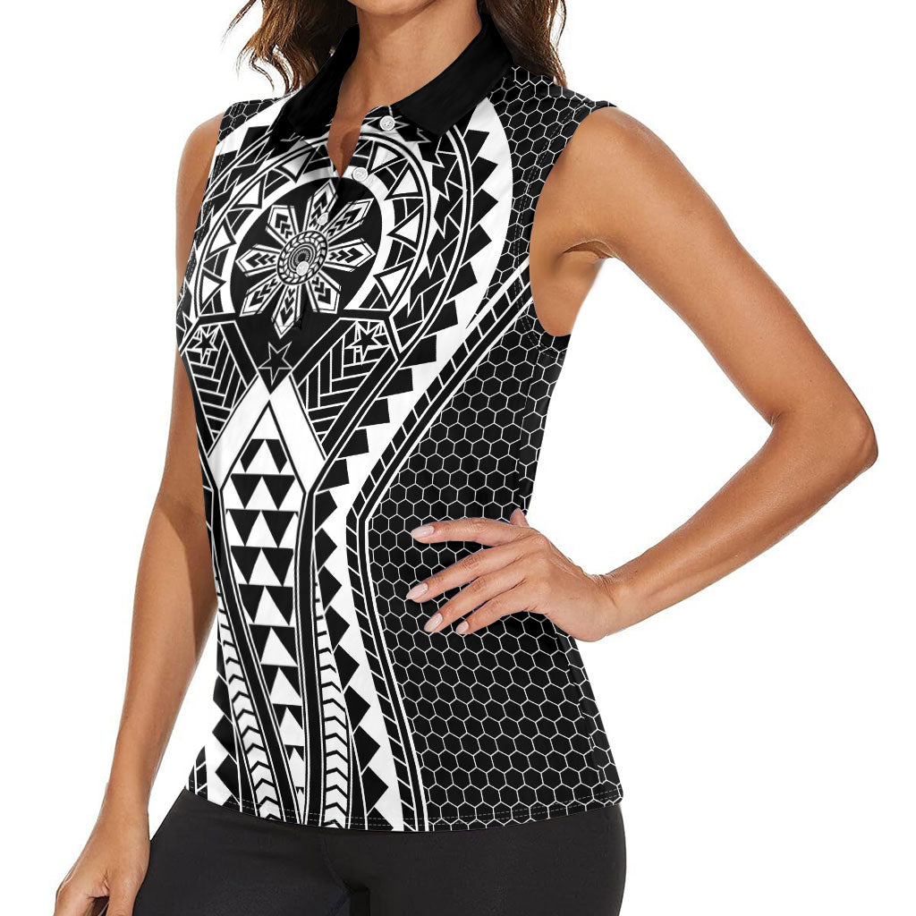 Philippines Batok Tribal Inspired Tattoo Black Women Sleeveless Polo Shirt LT05 - Polynesian Pride