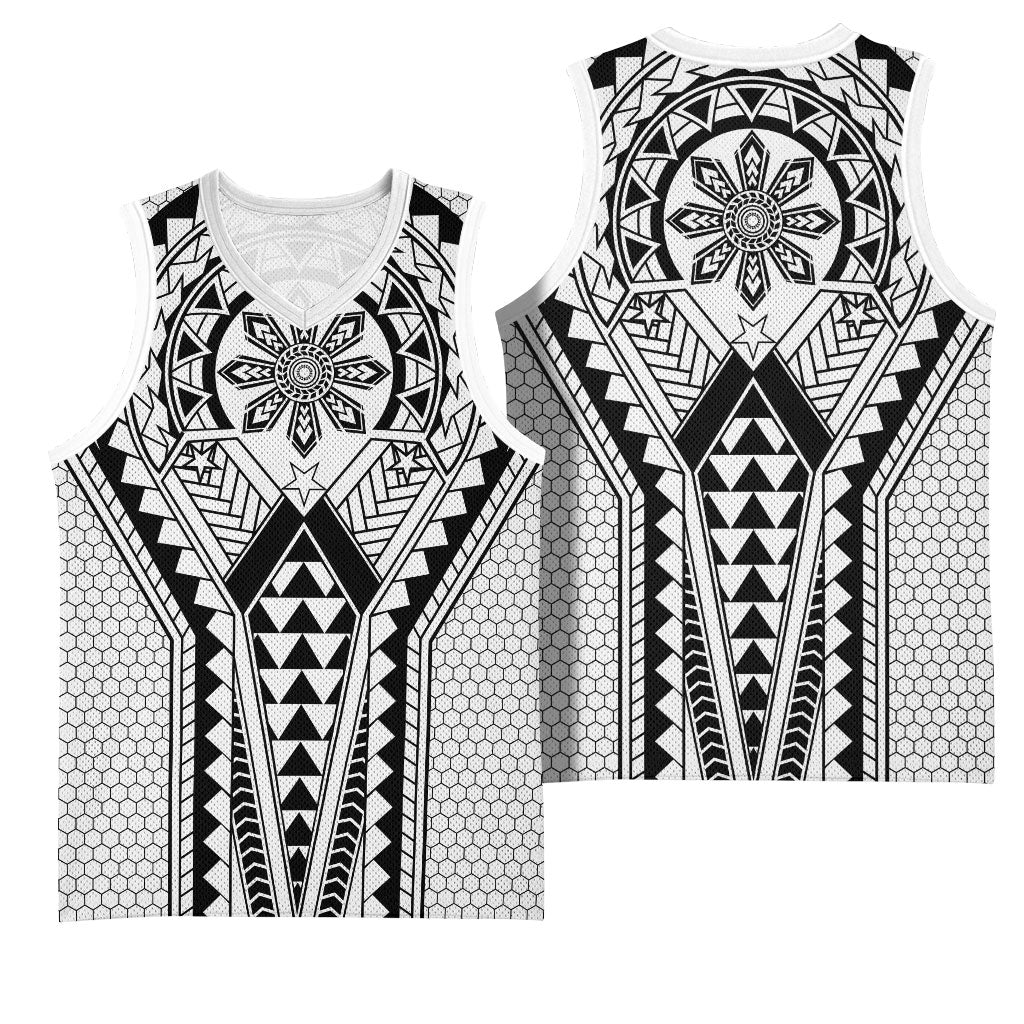 Philippines Batok Tribal Inspired Tattoo White Basketball Jersey LT05 - Polynesian Pride
